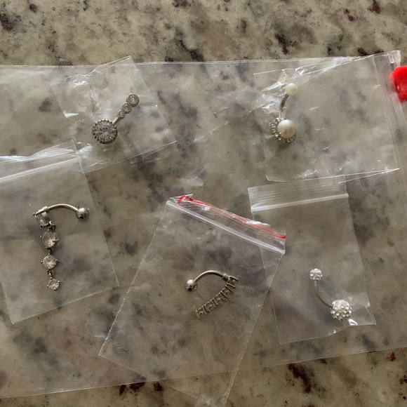 Bellybutton Rings (5) Bundle Dangles & Sparkles & Pearl Silver - Picture 3 of 6